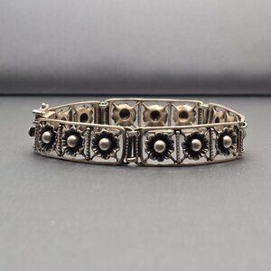 VTG Sterling Silver 925 Flower Link Bracelet Box Clasp 7in 16.76g Hand Assembled